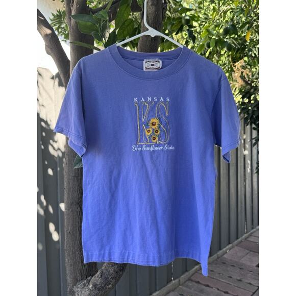 Vintage Kansas Sunflower State Embroidered Tee Time Square Sportswear USA Sz L - Picture 1 of 5